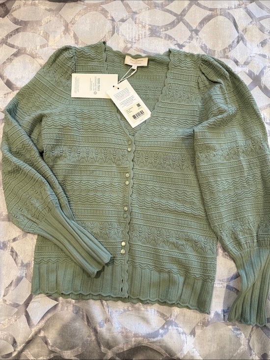 Sezane Tops - Sezane Sage Green Pointelle Button-Front Cardigan